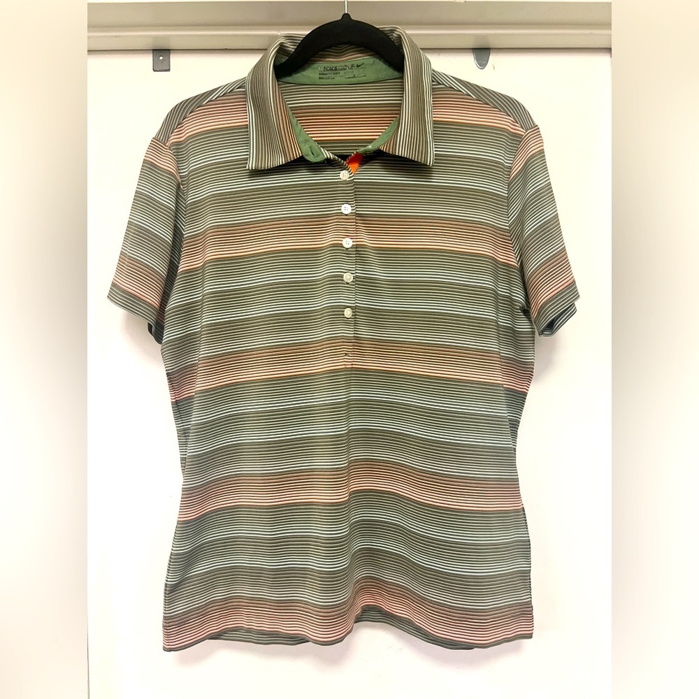 Nike Golf striped polo - green/orange - size L - FIT DRY